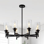 8 Light Black Chandeliers for Dining Room Light fixtures Over Table Modern Farmhouse Chandelier Industrial Hanging Pendant Lighting for Living Room Foyer Kitchen Table with Glass Shade