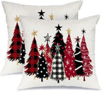 AACORS Christmas Pillow Cover 18X18 Set of 2, Watercolor Christmas Tree Stars Decoration Holiday Farmhouse Winter Pillow Case for Sofa Couch Decor AA651-18-2
