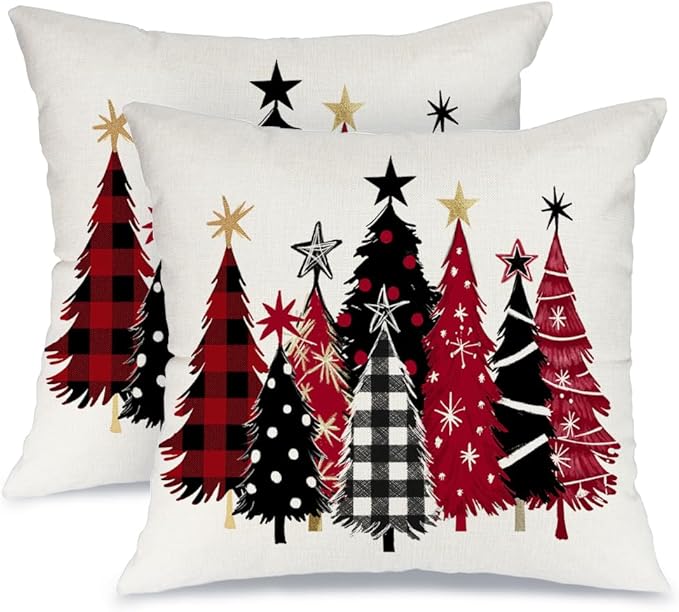 AACORS Christmas Pillow Cover 18X18 Set of 2, Watercolor Christmas Tree Stars Decoration Holiday Farmhouse Winter Pillow Case for Sofa Couch Decor AA651-18-2