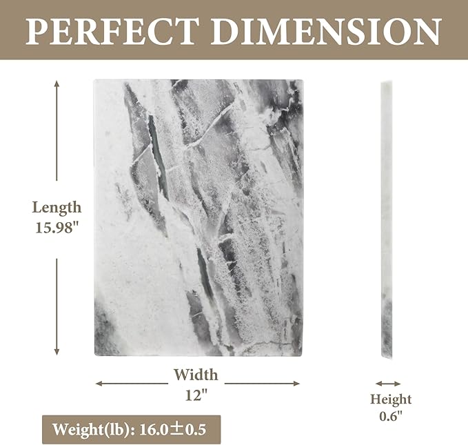 Koville Brazilian Natural Marble Cutting Board for Kitchen, 16x12inch Large Hand Crafted Marble Slab for Cheese, Charcuterie, Pastry Board - Wedding Gift, House Warming Gift