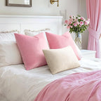 EMEMA Pack of 2 Velvet Throw Pillow Covers Decorative Square Pillowcase Soft Solid Cushion Case for Sofa Bedroom Chair Car 18x18 Inch Bright Pink