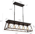 Q&S Farmhouse Rustic Chandelier Light Fixtures Bronze 5 Lights Linear Rectangular Chandelier Pendant Light Fixtures for Dining Room Kitchen Island Pool Bar Office Living Room Entryway UL Listed