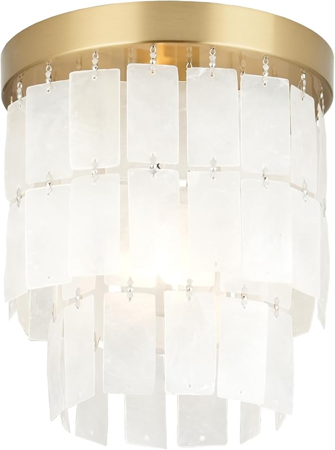 ALICE HOUSE 8-Inch Flush Mount Ceiling Light with Capiz Shells, Brushed Brass Finish, Modern Coastal Farmhouse Light Fixture for Entryway, Hallway, Kitchen, Bedroom, Laundry Room AL2908-S1