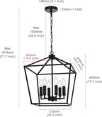 MELUCEE 6-Light Black Farmhouse Chandelier 16 Inches Cage Hanging Lights Rustic Lantern Pendant Lighting for Kitchen Island Dining Room Foyer Hallway, E12 Base