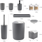 Bathroom Accessory Set - 10 Piece Grey Bathroom Accessories Set with Trash Can, Toothbrush Holder and Cup, Soap Dispenser, Soap Dish, Toilet Brush Holder, Vanity Tray, Qtip Holder, Tissue Box Cover