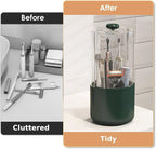 Toothbrush Holder with Cover 360 Rotating 4 Compartments Bathroom Toothpaste Electric Toothbrush Organizer, Dark Green