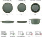 Melamine Dinnerware for 4, 12 Pieces Unbreakable Matte Plastic Plates and Bowls set, Kitchen Dish set BPA Free, Dishwasher Top Safe, Not Microwave, Not Oven (Green)