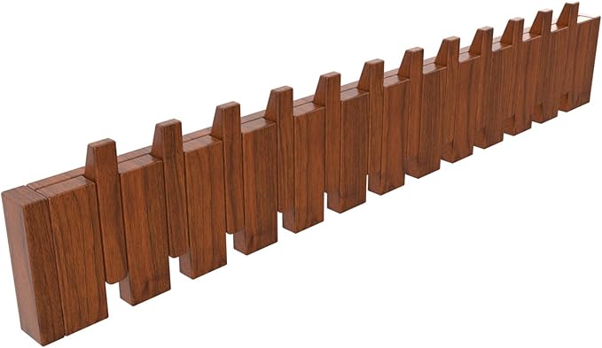 Wall Mounted Piano Key Hanger | Flip Style Hook | Entrance Wall Art Hook, Made of Oak Wood (3 Times Painted, 4 Times Polished) (Walnut, 12Hooks)