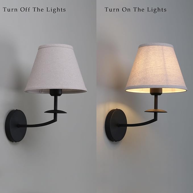 Phansthy Hardwired Wall Sconce Light, Linen Fabric Shade Indoor Wall Lamps, Wall Decor Lightings for Living Room, Bedroom, Hallway, Vanity Mirror (Black)