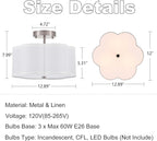 Modern Drum Semi Flush Mount Ceiling Light Fixture Modern 3-Lights Linen Drum Ceiling Lighting with Chrome Finish, Vintage Modern Ceiling Light for Laundry Room, Kitchen, Basement, Bedroom