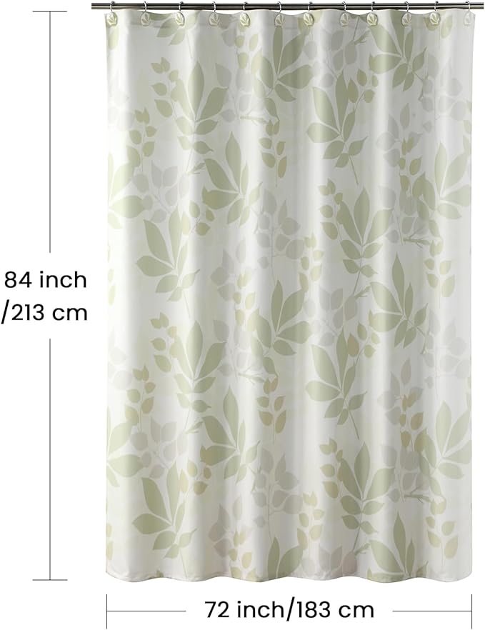 Extra Long Fabric Shower Curtain, Sage Green Plant Leaf Shower Curtains for Bathroom, 72" W x 84" H