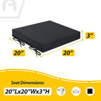 AAAAAcessories Outdoor Seat Cushions for Chairs, Waterproof, Fade-Resistant Patio Furniture Replacement Cushions, 20" x 20" x 3", Set of 2, Black