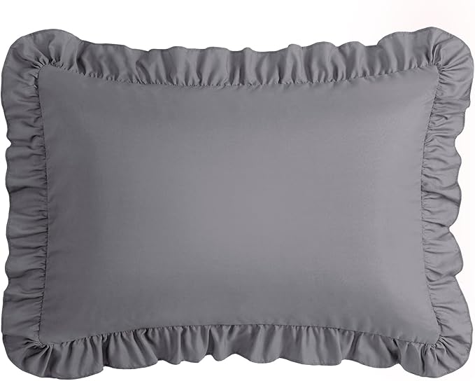 KKJIAF Ruffle Body Pillow Cases Set of 1, Ruffled Pillow Covers with Envelope Closure, Wrinkle Resistant Ruffled Long Pillow Shams 20" x 54", Grey