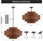 Farmhouse 26" Large Drum Wooden Chandelier Vintage 6-Lights Chandelier with Wooden Finish Linen Shade Retro Drum Chandeliers for Dining Room, Kitchen Island, Living Room, Bedroom