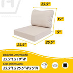 AAAAAcessories Outdoor Deep Seat Cushions, Waterproof, Fade-Resistant Patio Furniture Replacement Cushions, 25.5" x 25.5" x 5" + 25.5" x 19", Khaki Beige