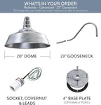 Steel Lighting Co. Redondo Barn Light | Outdoor Wall Mounted | 20 inch Dome | 23 inch Gooseneck | Large Farmhouse Warehouse Light Made in America | Galvanized Exterior/Galvanized Interior