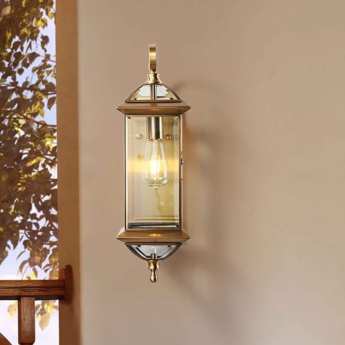 Milaii Copper Exterior Wall Light 20" H Outdoor Light Fixture Waterproof Wall Sconce Oil Rubbed Brass Porch Light with Clear Glass Lantern Wall Mount Lights for House Garage Patio Aisle