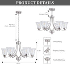 Modern Brushed Nickel Farmhouse Chandelier 6 Light Silver Chandeliers for Dining Room Adjustable Height Hanging Light Fixture with Clear Glass Shade,Pendant Light Fixture for Living Room Hallway Foyer