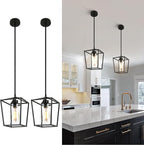 2 Pack Black Pendant Light Fixture 1-Light Farmhouse Pendant Lights Kitchen Island Lantern Iron Cage Hanging Lights with Clear Glass Shade for Entryway Dining Room Hallway Porch