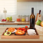 2 PCS Acacia Wood Serving Tray with Handles - 17 x 11.5 Inch Elegant Rectangle Wooden Tray for Food, Decorative Snack Tray, Breakfast and Kitchen Tray, Ideal Wooden Serving Platter for Homes