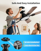 TCL 52" Low Profile Ceiling Fan with Light, Slim, Black, Flush Mount, DC Reversible Motor, 6 Speeds, Remote Control, Noiseless, Dimmable, LED Light, 3CCT, Modern Matte Black Ceiling Fan for Bedroom