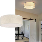 Luupyia 3-Lights Drum Ceiling Light Fixture 12.6 Inches, Vintage Unique Semi Flush Mount Ceiling Lighting with Fabric Drum Shade, Farmhouse Chandeliers for Bedroom, Hallway, Entry, Foyer E26 60W