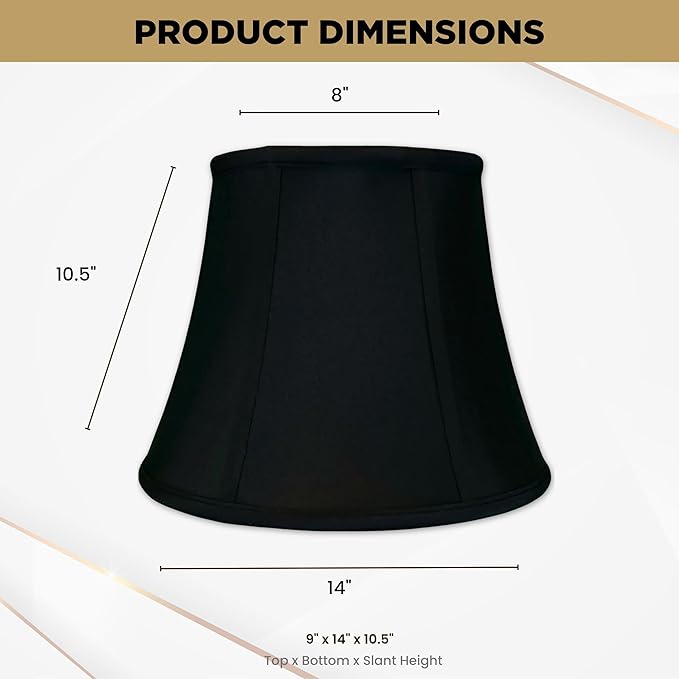 Royal Designs, Inc. BSO-708-14BLK Modified Bell Basic Lamp Shade, 9 x 14 x 10.5, Black with Gold