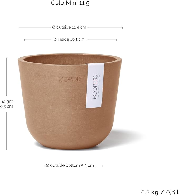 Ecopots Oslo Mini Durable Modern Round Indoor/Outdoor Recycled-Based Composite Flower Pot Planter, Terracotta Color, 4.5"