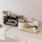 Rotating Makeup Organizer Countertop,Large Capacity Makeup Organizers for Vanity,2 in 1 makeup storage organizer for Bathrooms,Cosmetic Display Case(Cream)