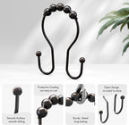 AmazerBath Shower Curtain Hooks, Shower Curtain Rings, Metal Bronze Shower Curtain Hooks Rust Proof, Smooth Glide Double Shower Hooks for Shower Curtain, Shower Rod Hooks 12Pcs