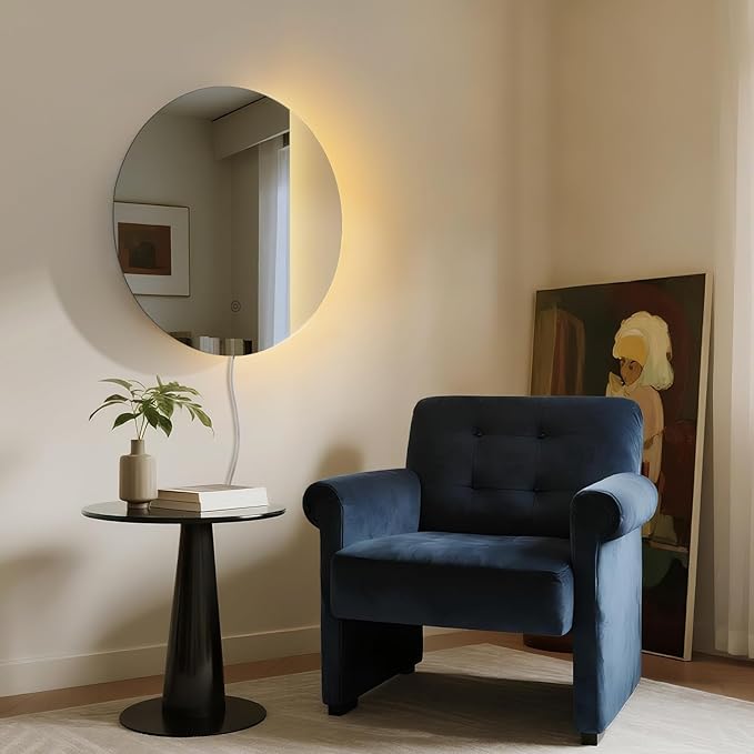 ONEWISH LED Wall Sconce, Dimmable Mirror Wall Lamp,16.93 inch Round Wall Lights for Bedroom with Memory Function, Wall Lamps for Living Room Entryway, Smoky Gray