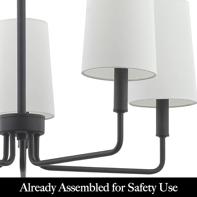Chandelier, Matte Black with White Fabric Shade, Farmhouse Linear Island Lighting Fixture for Kitchen, Dining Room (5-Light Matte Black with Fabric Shades)