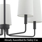 Chandelier, Matte Black with White Fabric Shade, Farmhouse Linear Island Lighting Fixture for Kitchen, Dining Room (5-Light Matte Black with Fabric Shades)