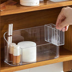 LINFIDITE Makeup Organizer Tray Bathroom Cabinet Cosmetic Storage with 9 Compartments 2 Removable Dividers Lipgloss Organizer Makeup Display Tray Case for Beauty Essentials Crystal Clear