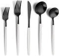 Lemeya Matte Black White Silverware Set for 6,Modern Stainless Steel Brushed Cutlery Set,30-Pieces Heavy Duty Flatware Set,Knives Spoons and Forks Set Utensils Set, Satin Finish, Dishwasher Safe