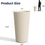 FONTOI 23.6" Tall Planter for Outdoor Plants Set of 2 Large Outdoor Plastic Striped Flower Pots, Front Porch Furniture, Garden Pots, Decorative Planters for Indoor/Outdoor, Patio, Balcony, Beige