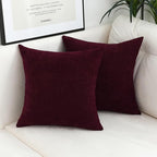 Jeneoo Burgundy Decorative Throw Pillow Covers Soft Chenille Comfy Solid Couch Cushion Case Decor (Set of 2, 16 x 16 Inches)