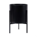 D'vine Dev Mid Century Fiberglass Resin Planter Pot with Iron Stand, 10 inch, Matte Black, 96-A-2-M