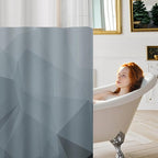 No Hook Shower Curtain with Snap in Liner and Sheer Window, Grey Modern Geometric Fabric Shower Curtain Set for Bathroom Decor, 15-Second Quick Install, Abstract Irregular Ombre, 71"X74"