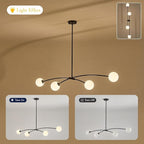Modern Black Sputnik Chandelier for Dining Room L51” Mid Century Milk Glass Globe Ceiling Pendant Lighting Fixture Contemporary 4 Lights for Kitchen Island Bar Bedroom Home Office