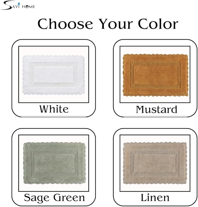 Savi Home Cotton Crochet Bathmat with Antiskid 21x34 Linen, 100% Pure Cotton, Super Soft White, Plush & Absorbent, Hand Tufted Heavy Weight Construction, Full Reversible Step Out Rugs