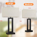 Cream & Black Modern Bedside Lamps - 22" Tall, Touch USB C+A, 3 Way Dimmable Set of 2 for Night Stands & End Tables