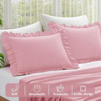 KKJIAF King Size Pillow Cases Set of 2, Light Pink, Polyester, Envelope Closure, 20" x 36", Ruffled, Fade Resistant