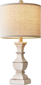PoKat 20.5" Farmhouse Table Lamp, Vintage Bedside Lamps for Bedroom, Rustic Small End Table Lamps for Living Room, Traditional Nightstand Desk Lamps Distressed Washed White, Suitable for Small Place