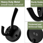 Black Wall Hooks Towel Hooks, 3 Pack Coat Hooks Robe Hook Heavy Duty Metal Double Bath Hook Wall Mounted, Hand Towel Hooks for Entryway Bathroom Kitchen Closet Garage