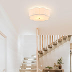Modern Drum Semi Flush Mount Ceiling Light 17.71" Modern 3-Lights Gold Drum Ceiling Lighting Fixture Vintage Linen Ceiling Lamp for Laundry Room, Kitchen, Basement, Bedroom