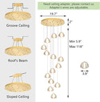 Modern Crystal Chandelier for Hallway Gold LED Ceiling Lighting for Staircase Light Fixture for Living Room Foyer Entryway