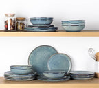 AmorArc Ceramic Dinnerware Sets,Handmade Reactive Glaze Stoneware Plates and Bowls Sets,Highly Chip and Crack Resistant | Dishwasher & Microwave Safe Dishes Set,Service for 4 (12pc)