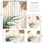 Boho Sage Green Shower Curtain Sets with Rugs 70.8Wx70.8L, Bathroom Set Bohemian with Non-Slip Rug, Toilet Lid Cover, U-Shaped Mat, Greenery Shower Curtain Boho Bathroom Shower Curtain Set