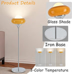 Mid-Century Modern Orange Floor Lamp,Bauhaus Style Mushroom Lamp for Reading,Tall Standing Lamp with Glass Lampshade for Living Room Bedroom and Office